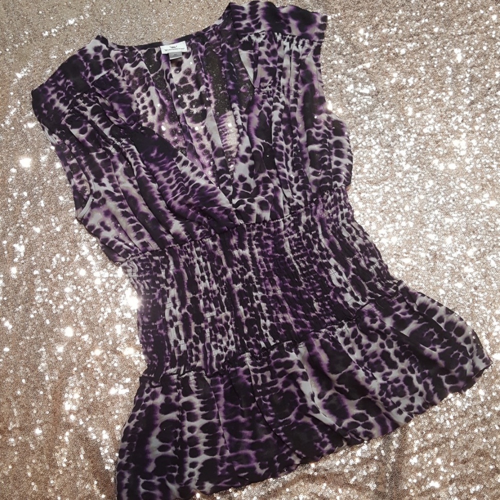 Worthington sheer long cheetah blouse